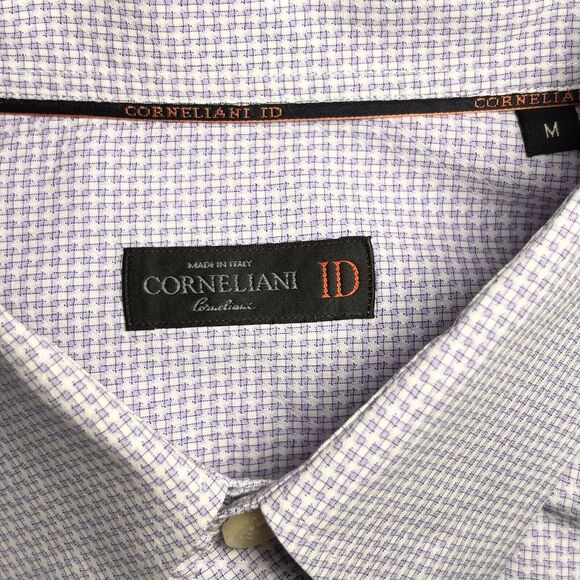 Corneliani Men's Medium Button Down Dress Shirt Gingham Check Cotton Lilac Italy - Picture 9 of 10